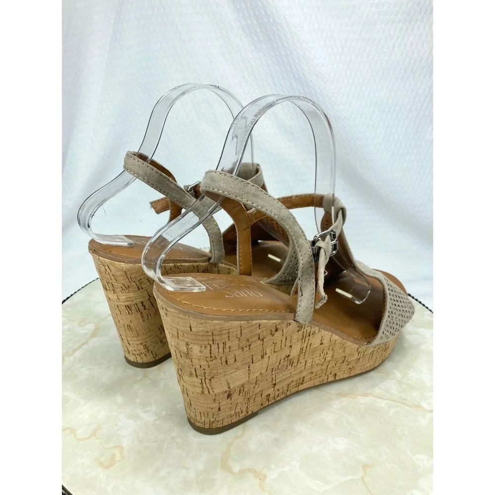 Franco Sarto Clinton2 Platform Wedge Heel Sandals Womens 10 Taupe Boho Strappy